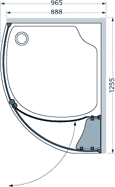 Technical image of Lakes Classic Right Hand 1255x965 Compartment Shower Enclosure & Tray.