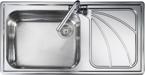 Larger image of Rangemaster Chicago 1.0 bowl stainless steel kitchen sink with right hand drainer.