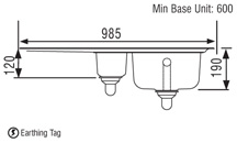 Technical image of Rangemaster Chicago 1.5 bowl stainless steel kitchen sink with left hand drainer.