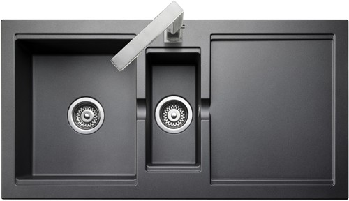 Larger image of Rangemaster Cubix 1.5 bowl granite pewter finish kitchen sink. Reversible.