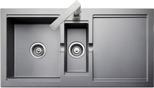 Larger image of Rangemaster Cubix 1.5 bowl granite silver finish kitchen sink. Reversible.