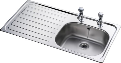 Example image of Leisure Sinks Lexin 1.0 bowl stainless steel kitchen sink with left hand drainer. Waste kit supplied.
