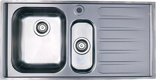 Larger image of Rangemaster Manhattan 1.5 Bowl Stainless Steel Sink, Right Hand Drainer.