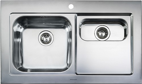 Larger image of Rangemaster Mezzo 1.5 Bowl Stainless Steel Sink, Right Hand Drainer.
