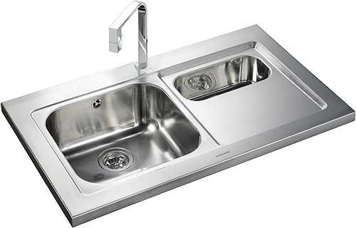 Example image of Rangemaster Mezzo 1.5 Bowl Stainless Steel Sink, Right Hand Drainer.