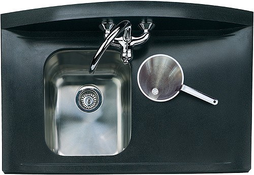 Larger image of Rangemaster Roma Gemini 1.25 Bowl Neostone Sink, Right Hand Drainer.