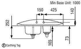 Technical image of Rangemaster Roma 1.25 Bowl Stainless Steel Sink, Right Hand Drainer.