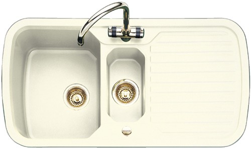 Larger image of Rangemaster RangeStyle 1.5 Bowl Cream Sink With Brass Tap & Waste.