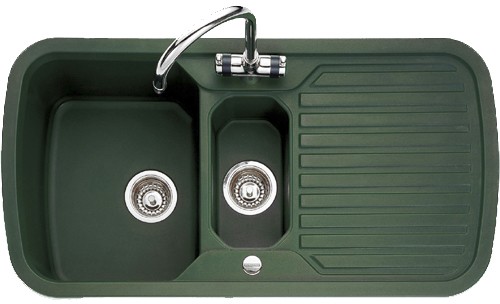 Larger image of Rangemaster RangeStyle 1.5 Bowl Green Sink With Chrome Tap & Waste.