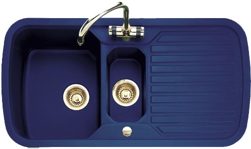 Larger image of Rangemaster RangeStyle 1.5 Bowl Regal Blue Sink With Brass Tap & Waste.