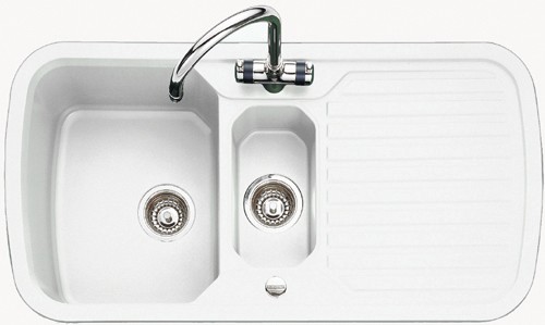 Larger image of Rangemaster RangeStyle 1.5 Bowl White Sink With Chrome Tap And Waste.