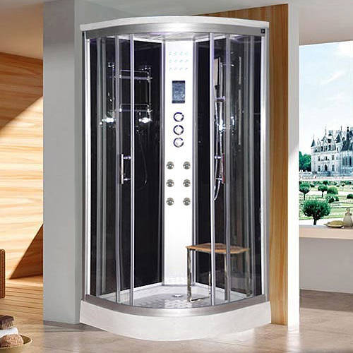 Larger image of Lisna Waters Quadrant Shower Cabin 900x900mm (Black Sparkle Glass).