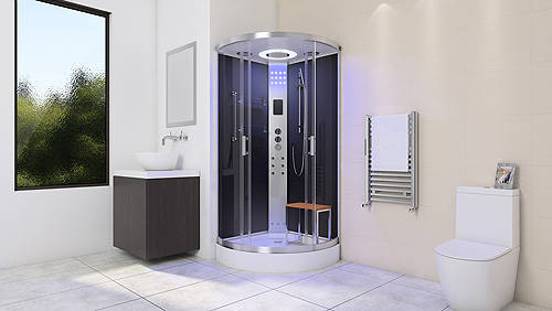 Example image of Lisna Waters Quadrant Steam Shower Enclosure 900x900mm (Black Glass).