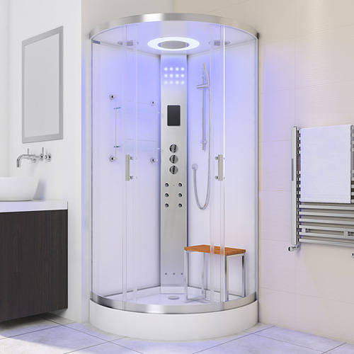 Larger image of Lisna Waters Quadrant Steam Shower Enclosure 800x800mm (White Glass).