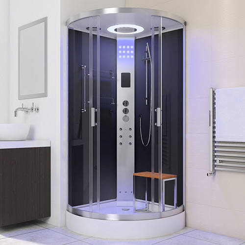 Larger image of Lisna Waters Quadrant Steam Shower Enclosure 950x950mm (Black Glass).