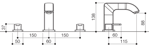 Technical image of Mayfair Arch 3 Tap Hole Basin Mixer Tap With Click-Clack Waste (Chrome).