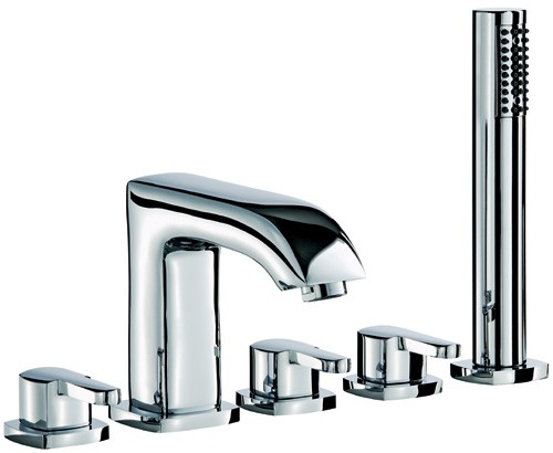 Larger image of Mayfair Arch 5 Tap Hole Bath Shower Mixer Tap With Shower Kit (Chrome).
