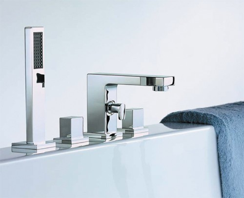 Example image of Mayfair Blox 4 Tap Hole Bath Shower Mixer Tap With Shower Kit (Chrome).