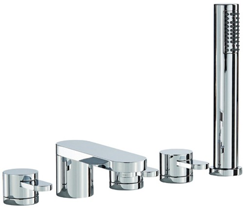 Larger image of Mayfair Cielo 5 Tap Hole Bath Shower Mixer Tap With Shower Kit (Chrome).