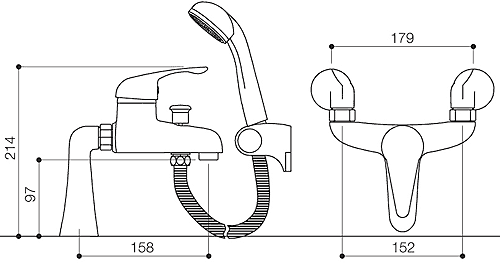 Technical image of Mayfair Cosmos Bath Shower Mixer Tap With Shower Kit (Chrome).