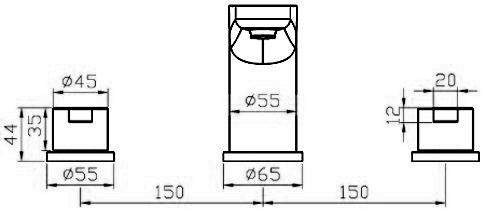 Technical image of Mayfair Eion 3 Tap Hole Basin Tap With Click Clack Waste (Chrome).