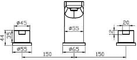 Technical image of Mayfair Eion 3 Tap Hole Basin & Bath Filler Tap Set (Chrome).