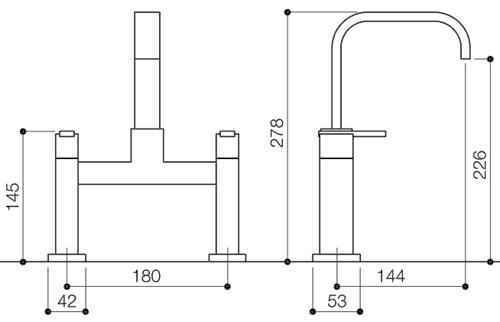 Technical image of Mayfair Flow Bath Filler Tap (High Spout, Chrome).