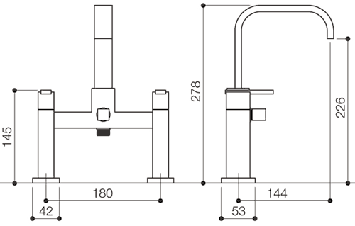 Technical image of Mayfair Flow Bath Shower Mixer Tap With Shower Kit (High Spout, Chrome).