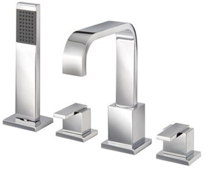Larger image of Mayfair Flow 4 Tap Hole Bath Shower Mixer Tap With Shower Kit (Chrome).