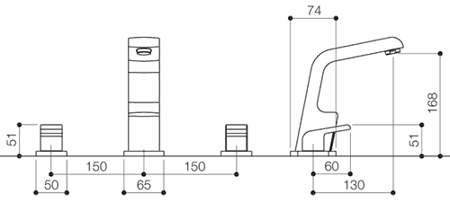 Technical image of Mayfair Garcia 3 Tap Hole Bath Filler Tap (Chrome).