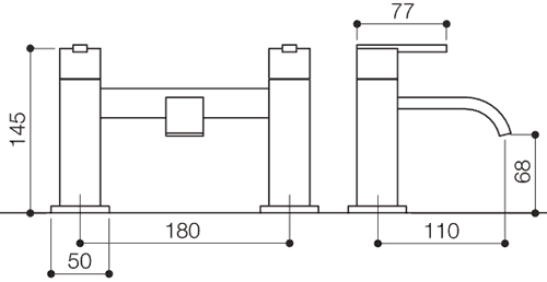 Technical image of Mayfair Ice Fall Lever Bath Filler Tap (Chrome).