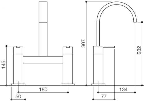 Technical image of Mayfair Ice Fall Lever Bath Filler Tap (High Spout, Chrome).