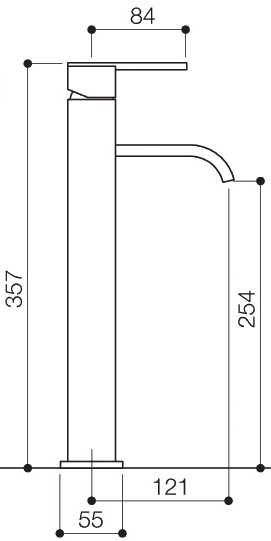 Technical image of Mayfair Ice Fall Lever Basin Mixer Tap, Freestanding, 357mm High.