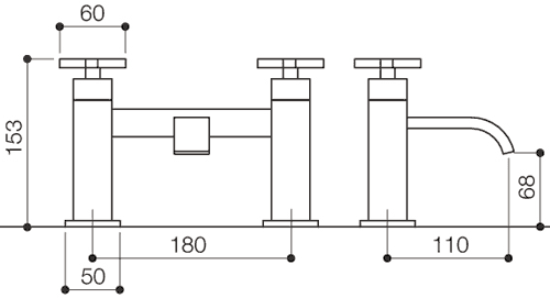 Technical image of Mayfair Ice Fall Cross Bath Filler Tap (Chrome).