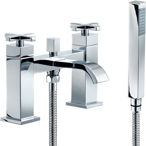 Larger image of Mayfair Ice Fall Cross Bath Shower Mixer Tap With Shower Kit (Chrome).