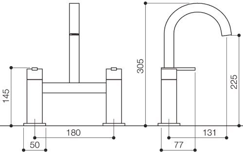 Technical image of Mayfair Ice Quad Lever Bath Filler Tap (High Spout, Chrome).