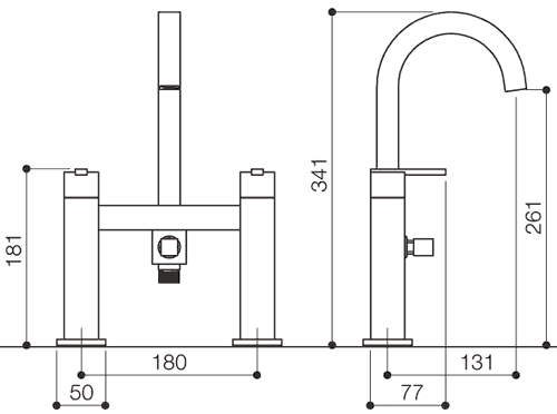 Technical image of Mayfair Ice Quad Lever Bath Shower Mixer Tap With Shower Kit (High Spout).