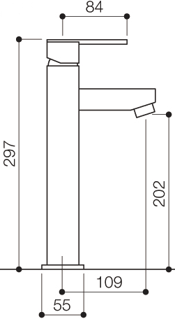 Technical image of Mayfair Ice Quad Lever Basin Mixer Tap, Freestanding, 297mm High.