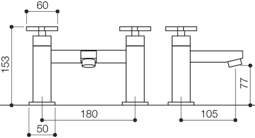 Technical image of Mayfair Ice Quad Cross Bath Filler Tap (Chrome).