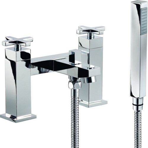 Larger image of Mayfair Ice Quad Cross Bath Shower Mixer Tap With Shower Kit (Chrome).