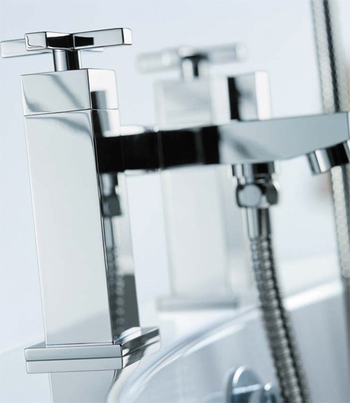 Example image of Mayfair Ice Quad Cross Bath Shower Mixer Tap With Shower Kit (Chrome).