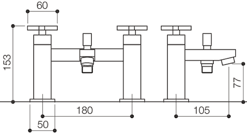 Technical image of Mayfair Ice Quad Cross Bath Shower Mixer Tap With Shower Kit (Chrome).