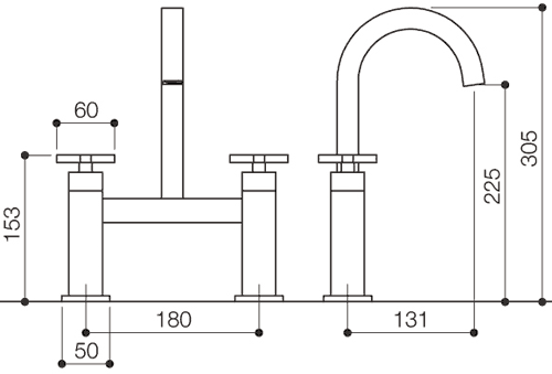 Technical image of Mayfair Ice Quad Cross Bath Filler Tap (High Spout, Chrome).