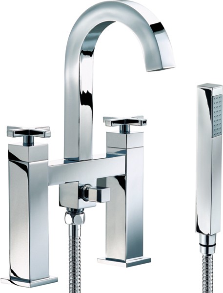 Larger image of Mayfair Ice Quad Cross Bath Shower Mixer Tap With Shower Kit (High Spout).