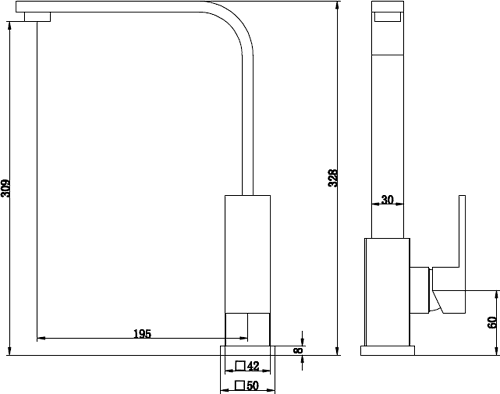 Technical image of Mayfair Kitchen Shuffle Kitchen Mixer Tap, Swivel Spout (Brushed Nickel).