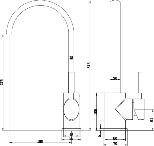 Technical image of Mayfair Kitchen Tidal Kitchen Mixer Tap With Swivel Spout (Chrome).