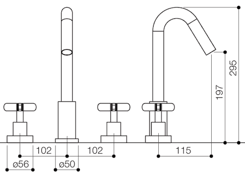 Technical image of Mayfair Loli 3 Tap Hole Basin Mixer Tap With Pop-Up Waste (Chrome).