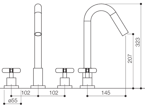 Technical image of Mayfair Loli 3 Tap Hole Bath Filler Tap (Chrome).