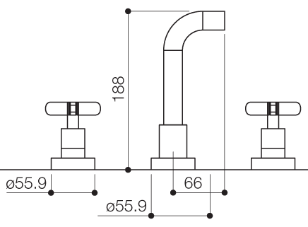 Technical image of Mayfair Loli 3 Tap Hole Wall Mouted Basin Mixer Tap (Chrome).