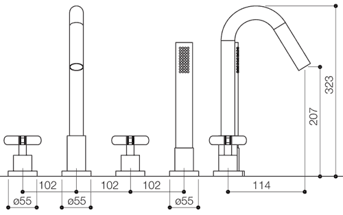 Technical image of Mayfair Loli 4 Tap Hole Bath Shower Mixer Tap With Shower Kit (Chrome).